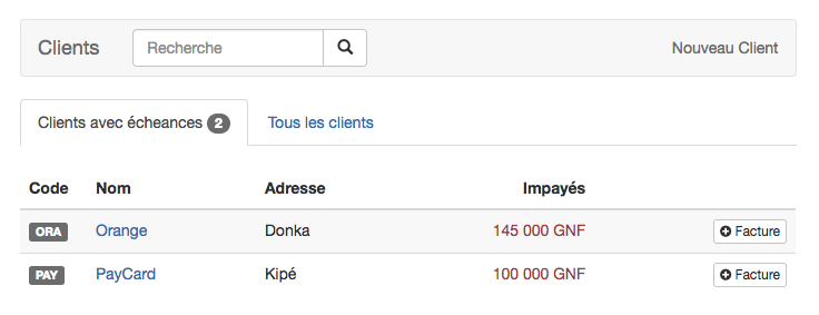 Liste de vos clients